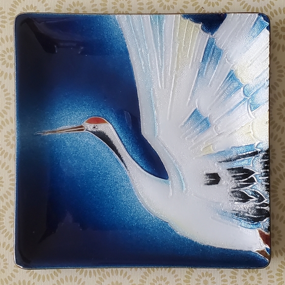 Vintage Other - Stunning Vintage Japanese Stork Tutanka Enamel Tray Dish Kitakyushu Schippo Yaki